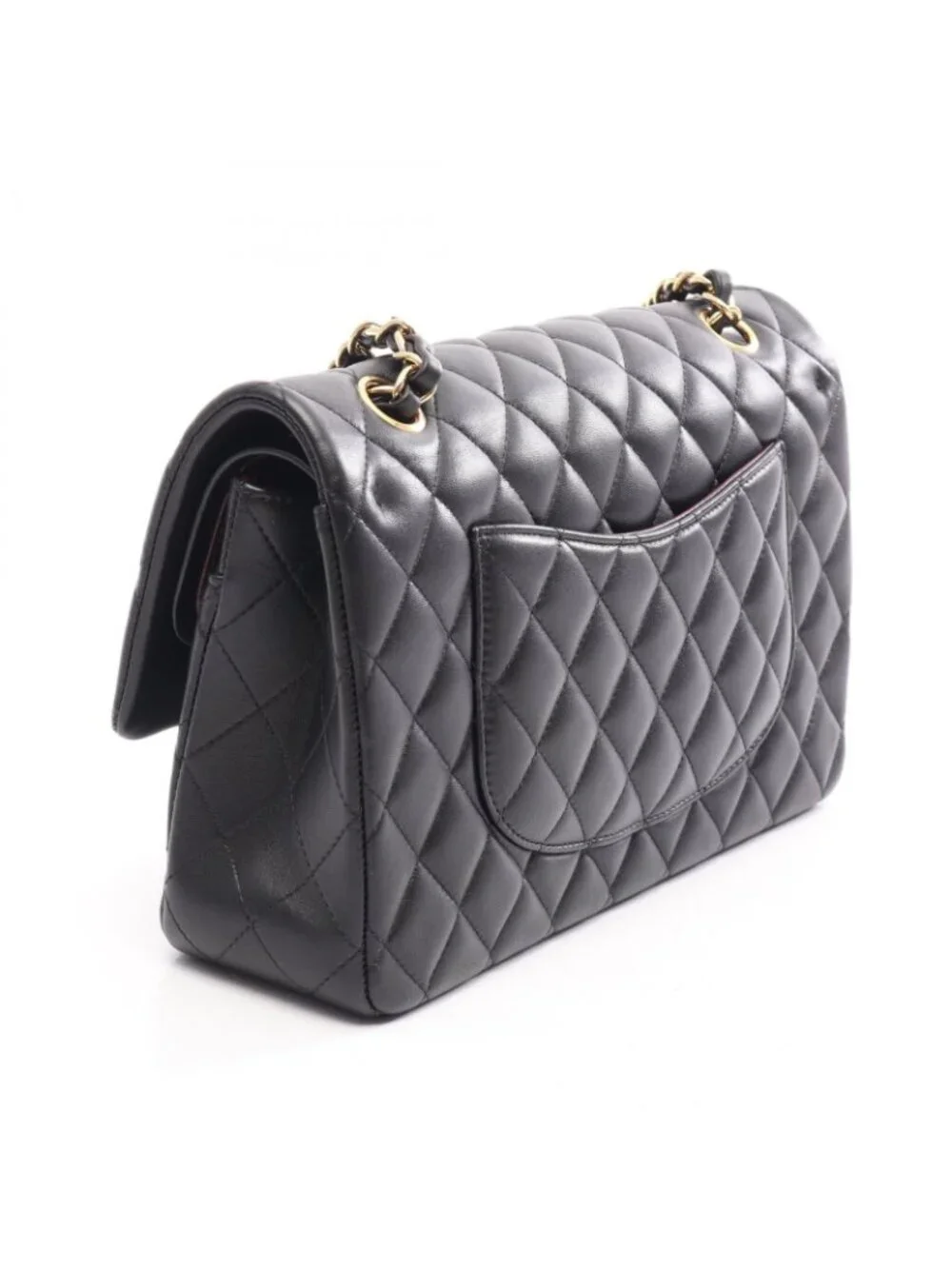 Chanel Shoulder Bag Quilted Double Flap Black Lambskin Chain